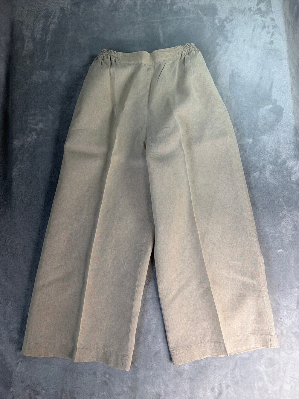 eskandar Linen Wide Leg Pants Size 0 Oatmeal Flax Elastic Waist Luxury 13x37